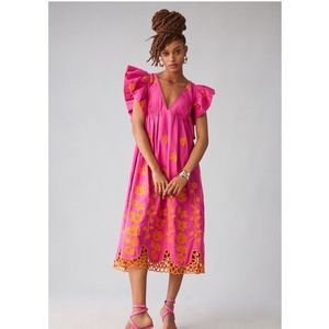 NWT Anthropologie V-Neck Ruffle-Sleeve Babydoll Dress Size 12